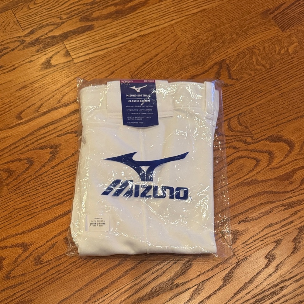 Mizuno White Softball Pants with Blue Logo